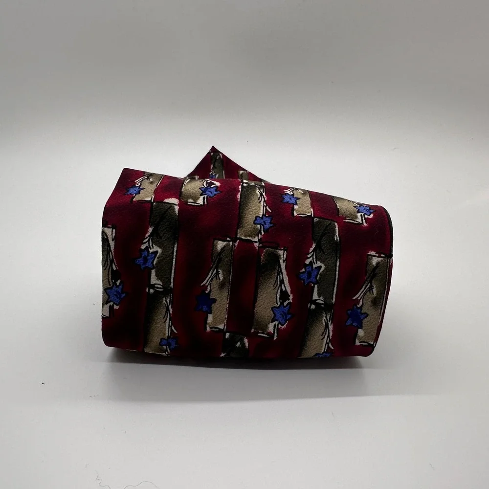 J. Garcia Necktie Floral Burgundy Blue Abstract Silk Tie‎
